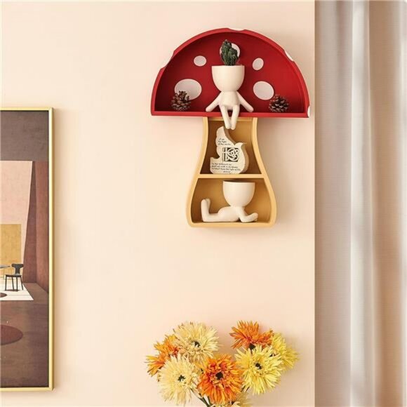 Floating Mushroom Wall Shelf Whimsical Cottagecore Room Decor Nursery Gift - Picture 7 of 8